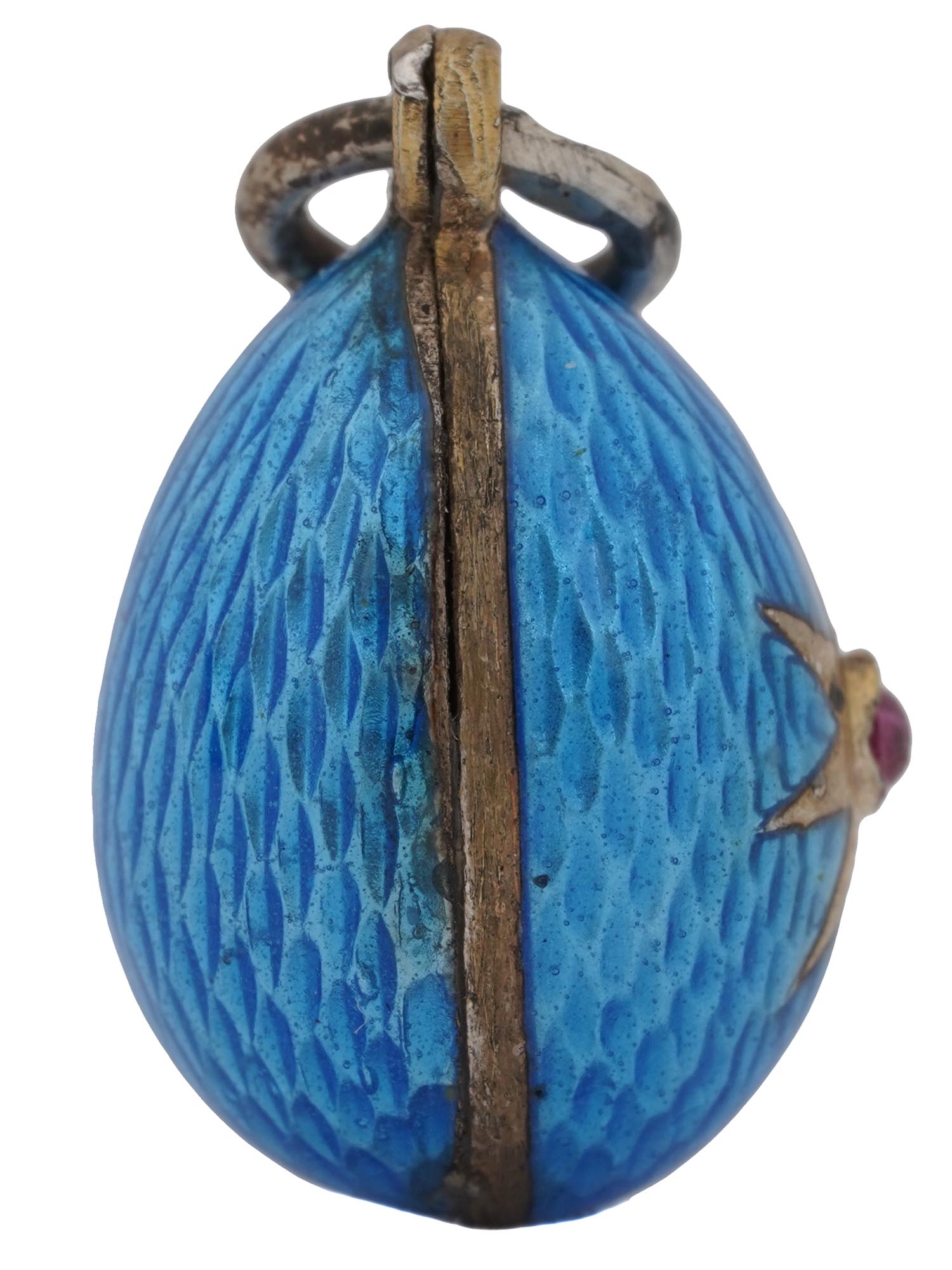 RUSSIAN SILVER GILT GUILLOCHE ENAMEL EGG PENDANT PIC-3